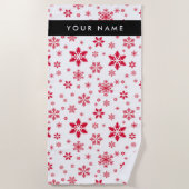 赤い雪の結晶、お名前、パーソナライズ ビーチタオル (正面)