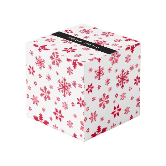 赤い雪の結晶、お名前、パーソナライズ フォトキューブ (正面アングル)