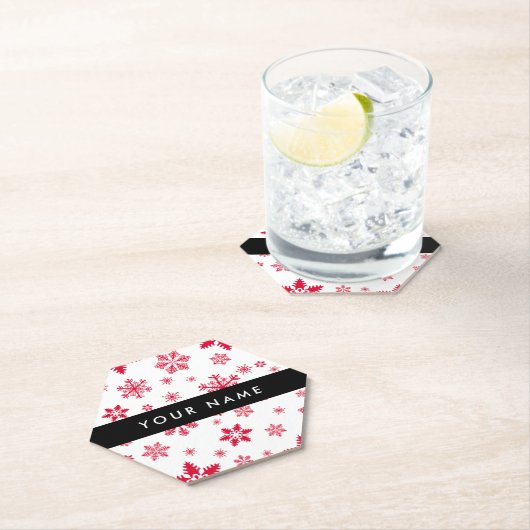 赤い雪の結晶、お名前、パーソナライズ ペーパーコースター (インサイチュ)