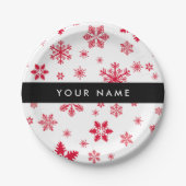 赤い雪の結晶、お名前、パーソナライズ ペーパープレート (正面)