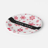 赤い雪の結晶、お名前、パーソナライズ ペーパープレート (アングル)