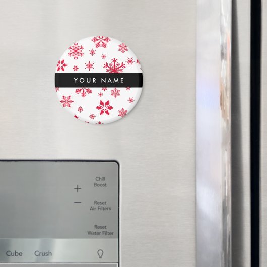 赤い雪の結晶、お名前、パーソナライズ マグネット (インサイチュ (冷蔵庫))