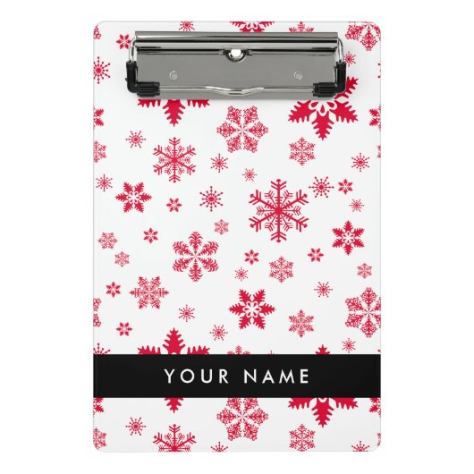 赤い雪の結晶、お名前、パーソナライズ ミニクリップボード (正面)