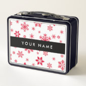 赤い雪の結晶、お名前、パーソナライズ メタルランチボックス (裏面)