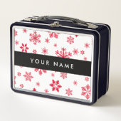 赤い雪の結晶、お名前、パーソナライズ メタルランチボックス (正面)