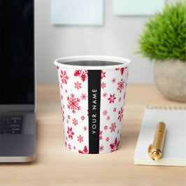 赤い雪の結晶、お名前、パーソナライズ 紙コップ