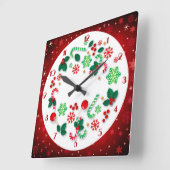 赤い雪の背景の単純なクリスマス スクエア壁時計 (傾斜)