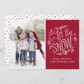 赤い雪の降るような素朴なカリグラフィー ホリデー フォト シーズンカード (正面/裏面)