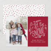 赤い雪の降る日 ラスティック カリグラフィー ホリデー フォト シーズンカード (正面/裏面)