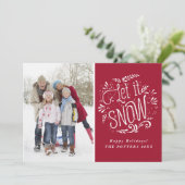 赤い雪の降る日 ラスティック カリグラフィー ホリデー フォト シーズンカード (スタンド正面)