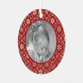 赤い雪エレガントの結晶の冬の写真クリスマス メタルオーナメント (正面左)