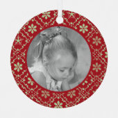 赤い雪エレガントの結晶の冬の写真クリスマス メタルオーナメント (正面)