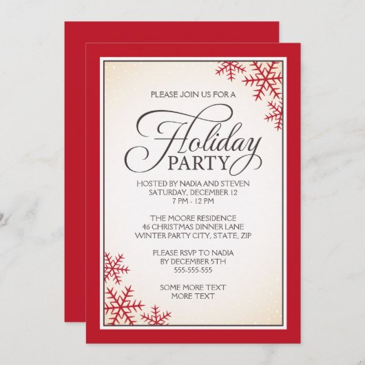 赤い雪エレガント片と雪の祝日のパーティー 招待状 (正面/裏面)