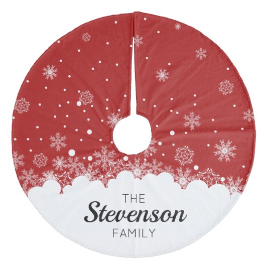 赤い雪片のクリスパーソナライズされたマスツリーのスカート フリース ツリースカート (正面)