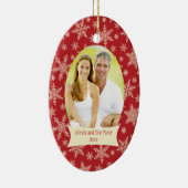 赤い雪片のクリスマスの休日の写真のオーナメント セラミックオーナメント (右)