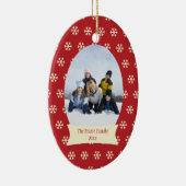 赤い雪片のクリスマスの休日の写真のオーナメント セラミックオーナメント (右)