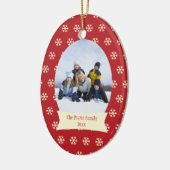 赤い雪片のクリスマスの休日の写真のオーナメント セラミックオーナメント (左)