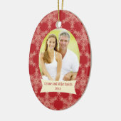 赤い雪片のクリスマスの休日の写真のオーナメント セラミックオーナメント (左)