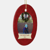 赤い雪片のクリスマスの休日の写真のオーナメント セラミックオーナメント (右)