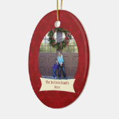 赤い雪片のクリスマスの休日の写真のオーナメント セラミックオーナメント (左)