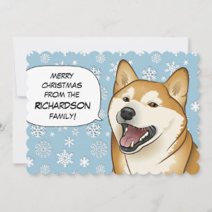 赤い雪片の柴犬のメリークリスマスカード シーズンカード