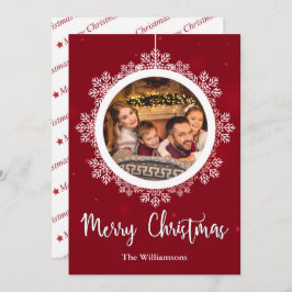 赤い雪片オーナメントクリスマス写真 シーズンカード