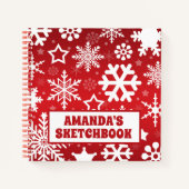 赤い雪片クリスマスキッズパーソナライズされたズ ノートブック (正面)