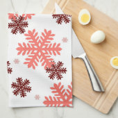 赤い雪片クリスマスパターン雪パターンdes キッチンタオル (四つ折り)