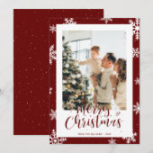 赤い雪片クリスマスホリデーカード シーズンカード (正面/裏面)