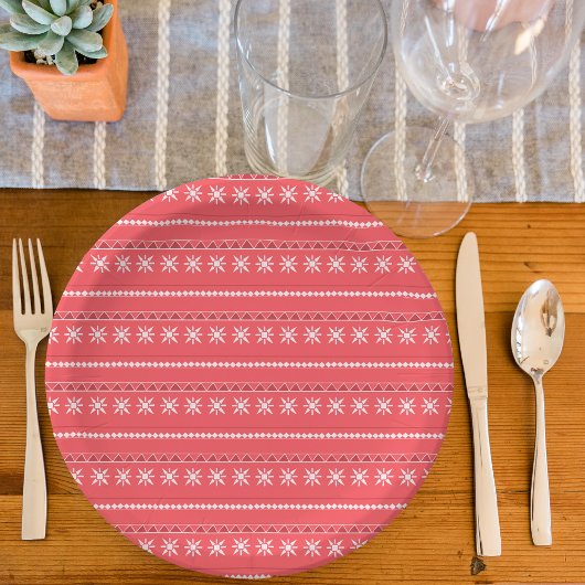 赤い雪片パターン ペーパープレート