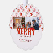 赤い雪片メリークリスマスファミリー2枚の写真 オーナメントカード (左)