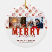 赤い雪片メリークリスマスファミリー2枚の写真 セラミックオーナメント (裏面)