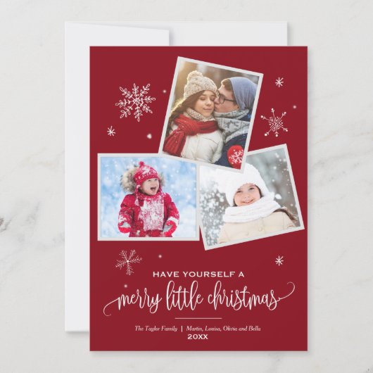 赤い雪片 | 3フォトクリスマス シーズンカード (正面)