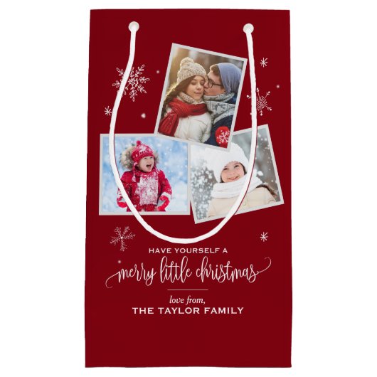 赤い雪片 | 3フォトクリスマス スモールペーパーバッグ (正面)