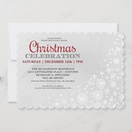 赤い雪霜の降りた片クリスマスパーティの招待状 招待状 (正面)
