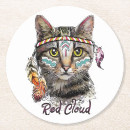赤い雲のかわいい猫 ラウンドペーパーコースター