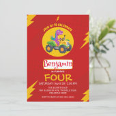 赤い雷 かわいい恐竜トラック 学校 誕生日 招待状 (スタンド正面)