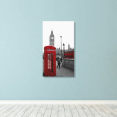 赤い電話ボックスとロンドン赤バス キャンバスプリント (インサイチュ (ウッドフロア))