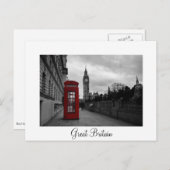 赤い電話ボックス、イギリス白文字はがき ポストカード (正面/裏面)