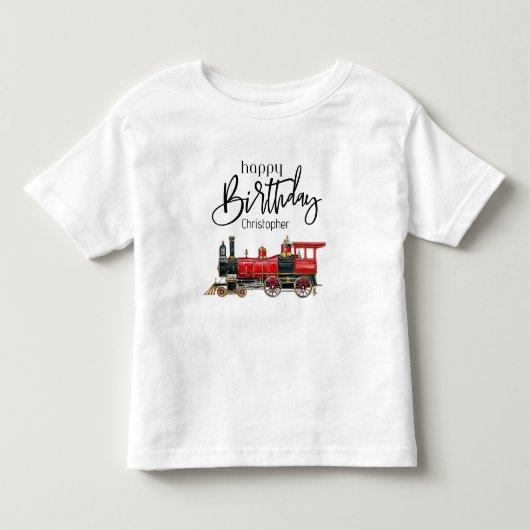 赤い電車のハッピーバースデー "名前" トドラーTシャツ (正面)