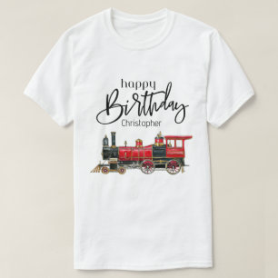 赤い電車のハッピーバースデー "名前" Tシャツ