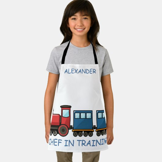 赤い電車を修業中のシェフが子どものエプロンを個人設定 エプロン (インサイチュ)