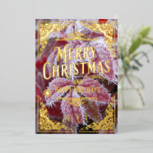 赤い霜の降りたプラントメリークリスマスハッピーホリデー 箔シーズンカード (立ち正面)