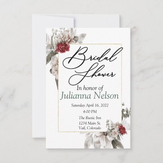 赤い霧の中のエレガントな水彩花のデザイン 招待状 (正面)