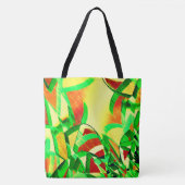 赤い霧雨の像に緑がかった筋が付く トートバッグ (正面)