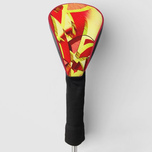 赤い霧雨の多いイメージに黄色の縞が表示される ゴルフヘッドカバー (正面)