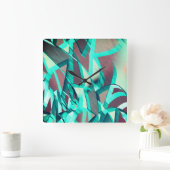 赤い霧雨の画像にシアンまたは青の縞が付いている スクエア壁時計 (ホーム)