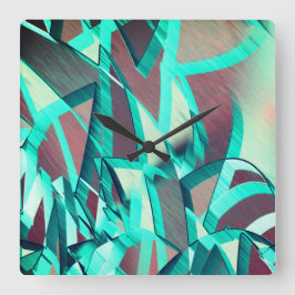 赤い霧雨の画像にシアンまたは青の縞が付いている スクエア壁時計