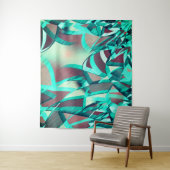 赤い霧雨の画像にシアンまたは青の縞が付いている タペストリー (インサイチュ)