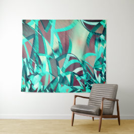 赤い霧雨の画像にシアンまたは青の縞が付いている タペストリー